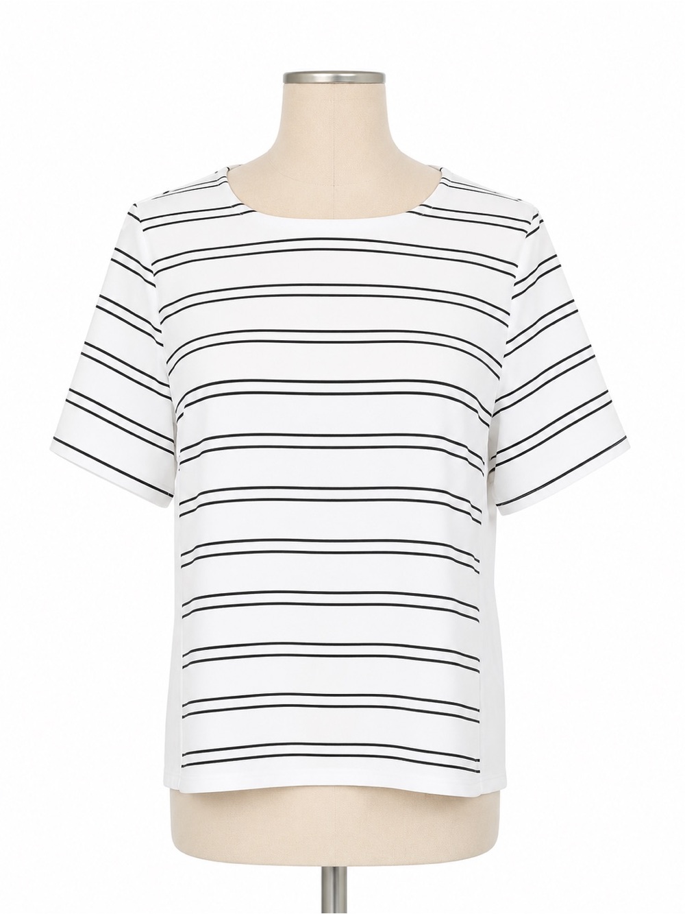 Melloday Black White Striped Blouse Minimalist Career Casual Chic Top M